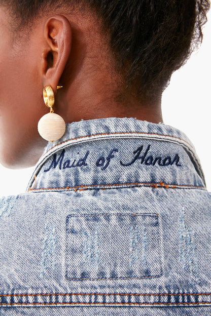 Denim Jacket With Removable Navy Fur Collar