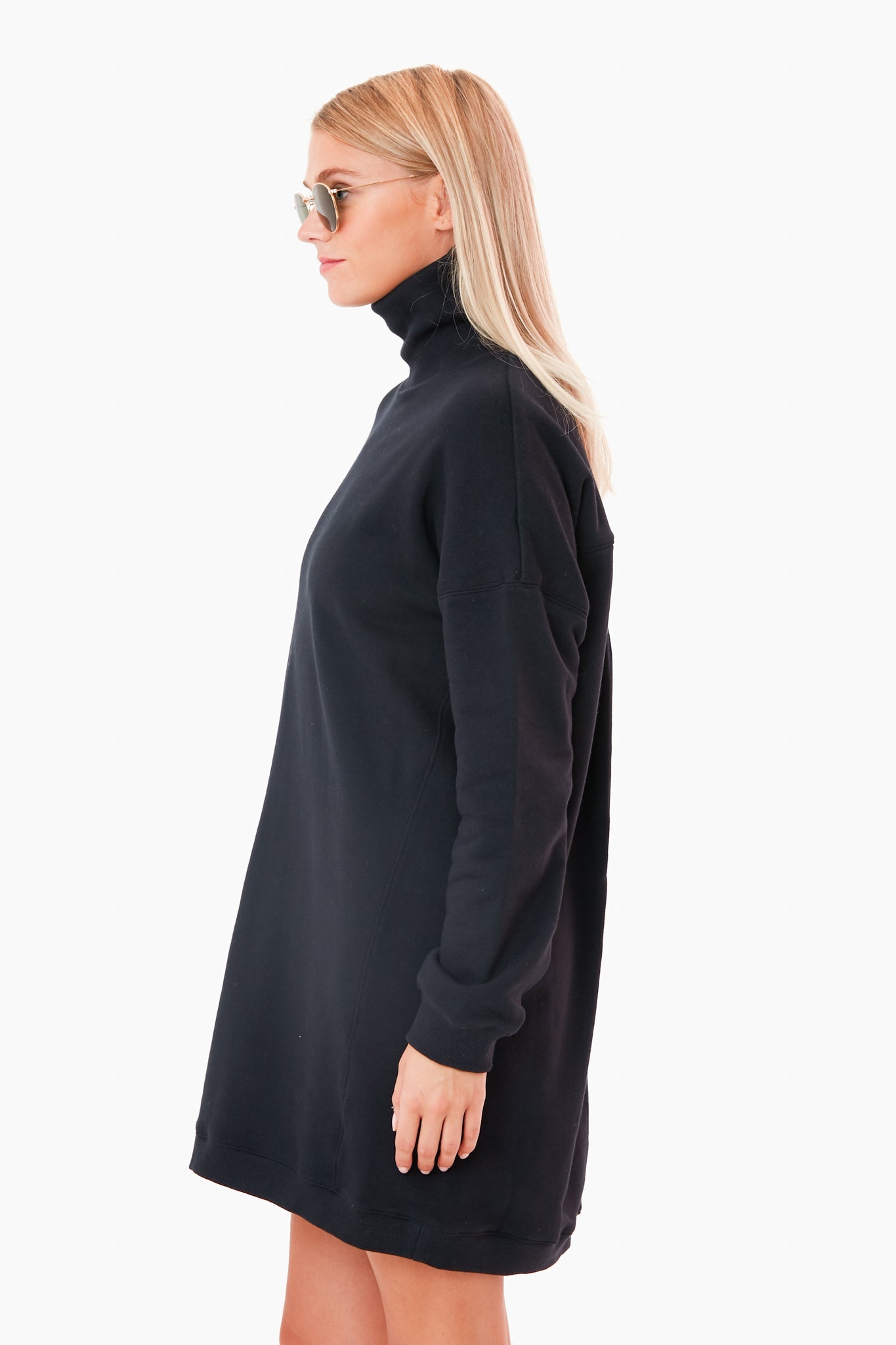 Black Lightweight Terry Turtleneck Dress