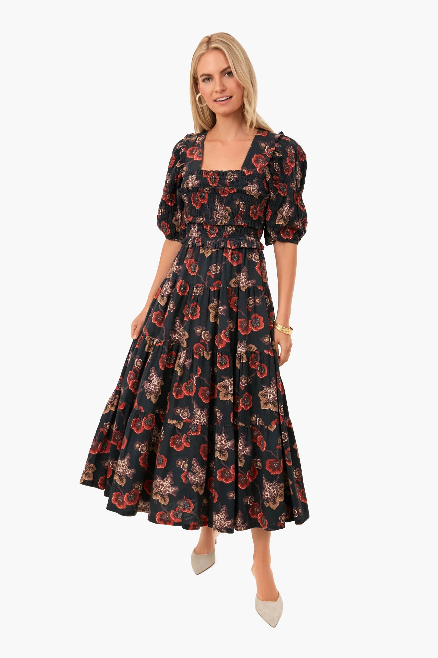 Navy Lucinda Seersucker Puff Sleeve Smocked Dress