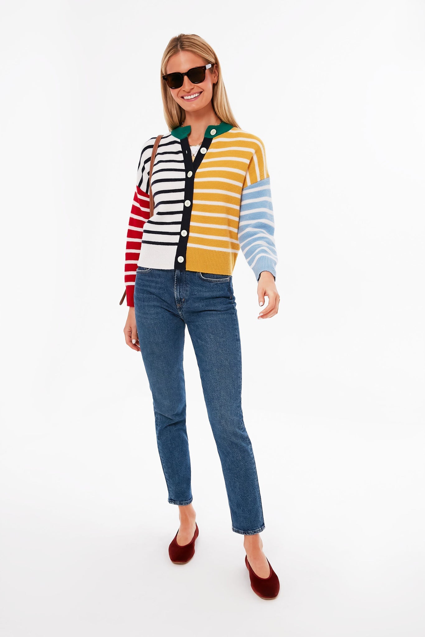Multi Striped Color Block Cashmere Cardigan