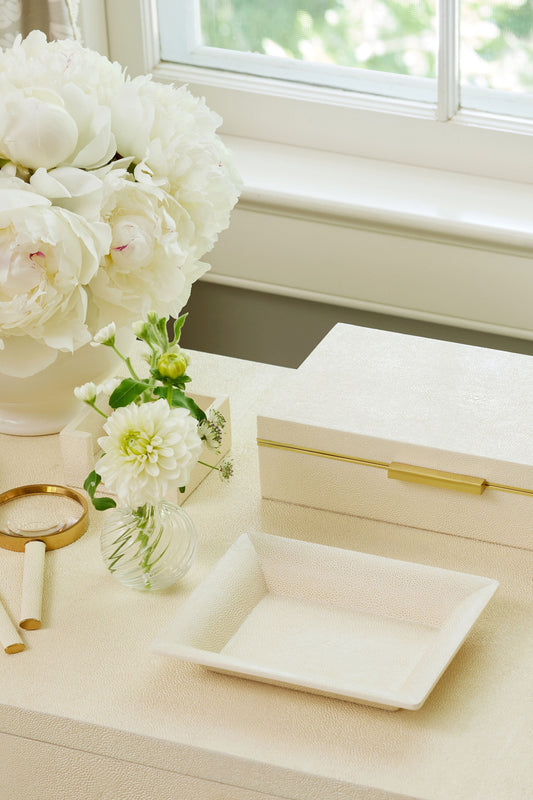 Small Cream Shagreen Vanity Tray
