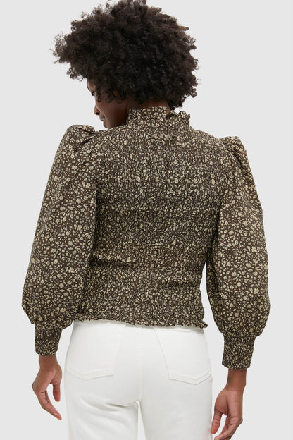Black & Tan Floral Smocked Montgomery Blouse