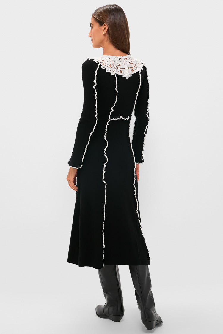 Black Vania Lace Long Sleeve Midi Knit Dress