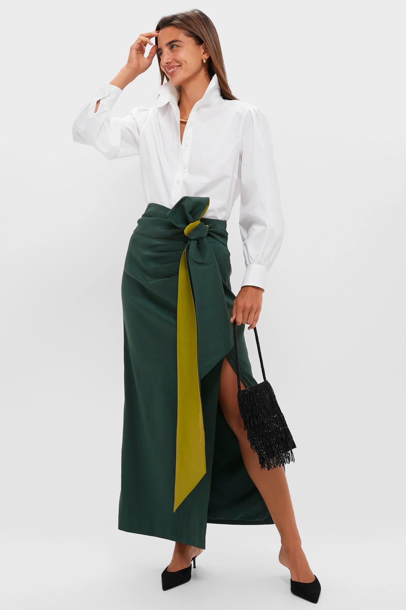 Forest Green Taffeta Angelise Tie Skirt