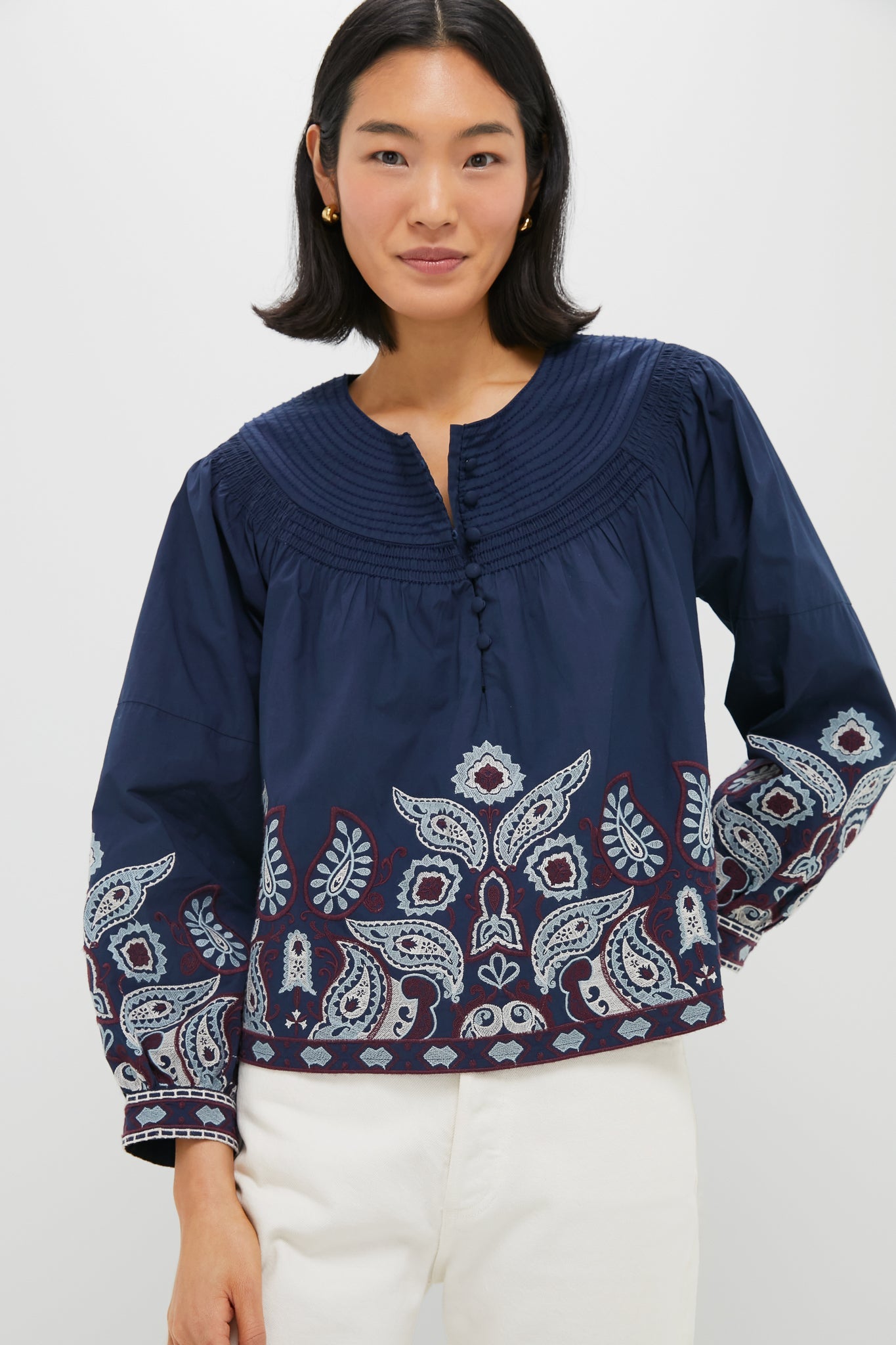 Navy Embroidered Lucia Blouse