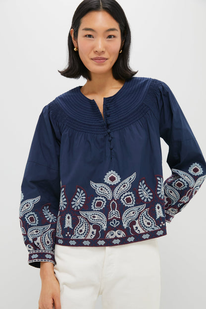Navy Embroidered Lucia Blouse
