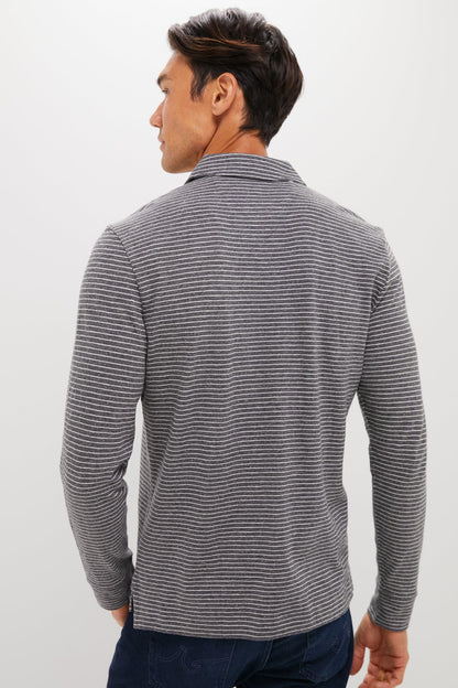 Charcoal Grey Stripe Sunwashed Long Sleeve Polo