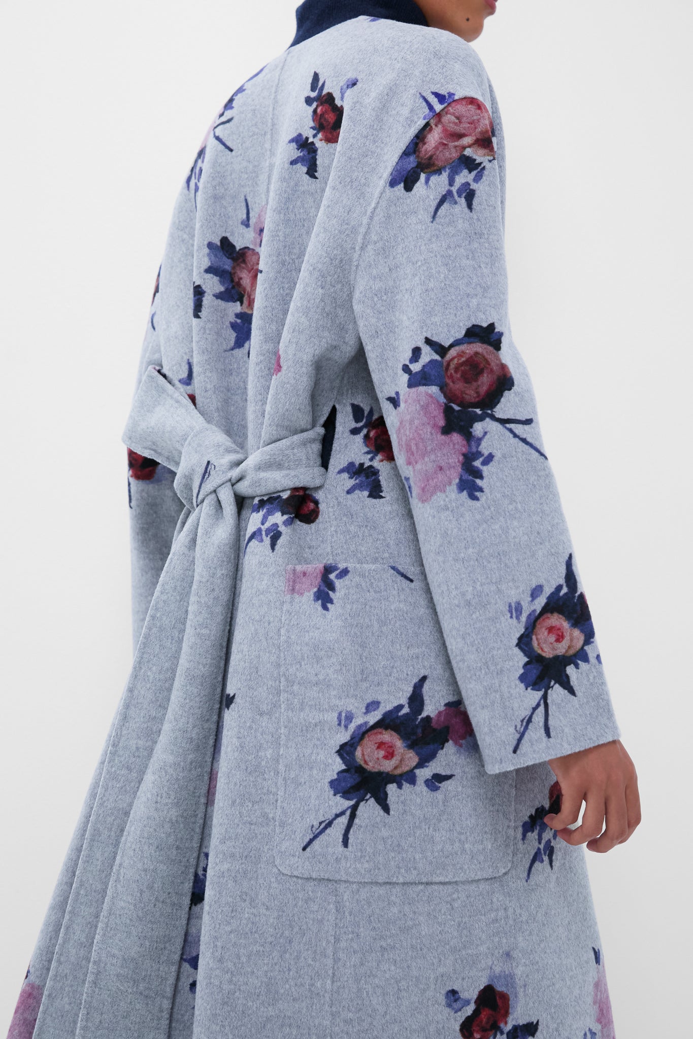 Painted Rose Grey Melange Oversize Belted Coat
