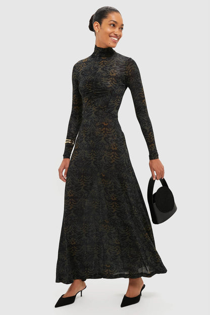 Desert Jasper Koa Jersey Ruched Front Turtleneck Dress