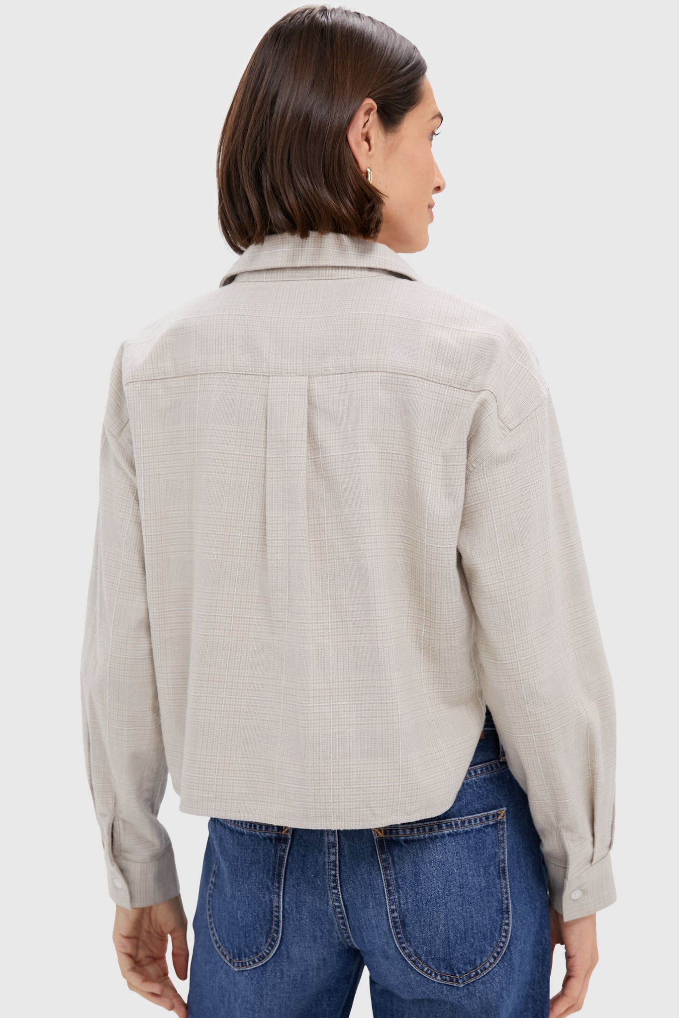 Tan Plaid Flannel Cropped Jasper Button Down