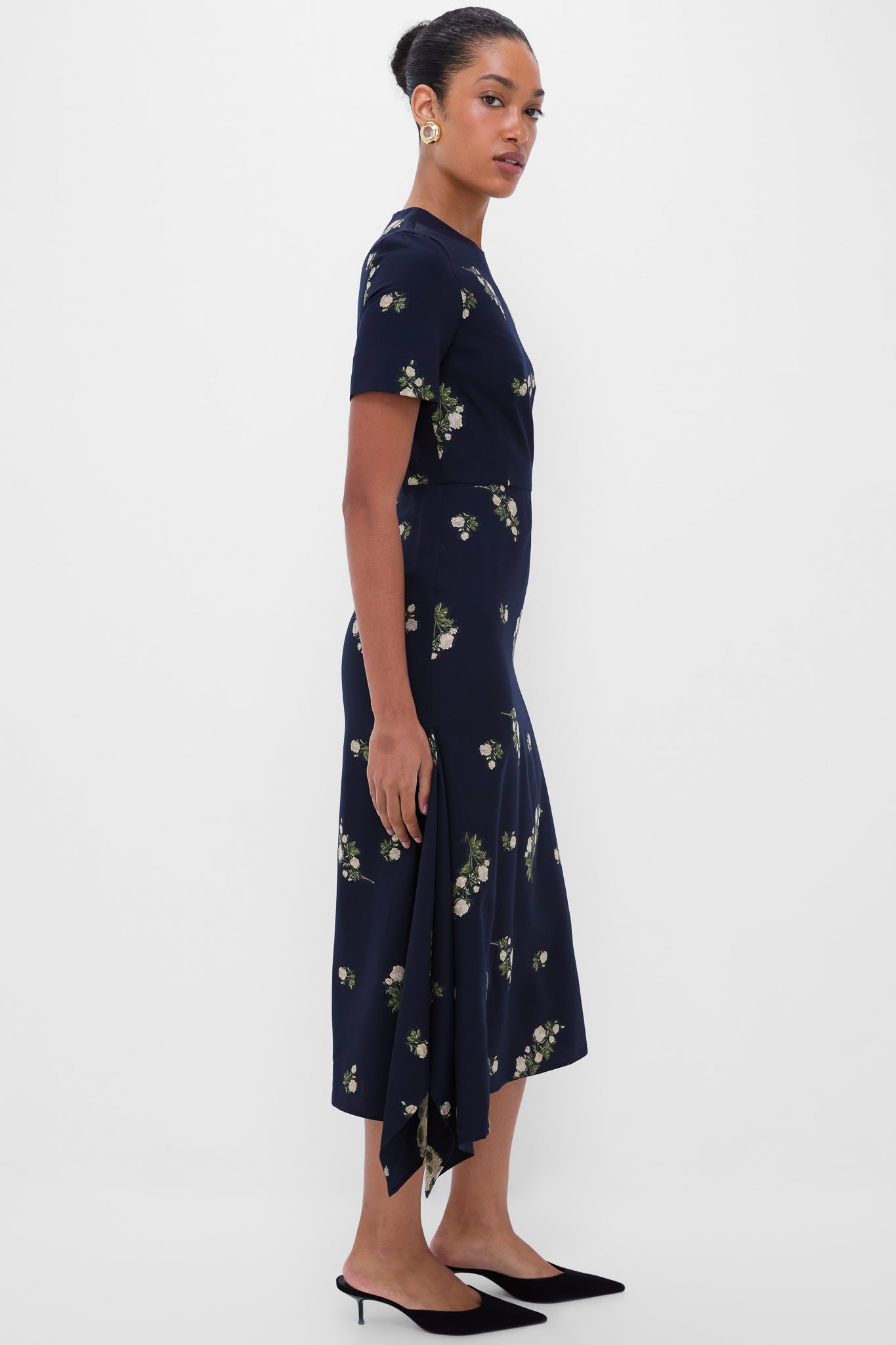 Midnight Blue Short Sleeve Midi Dress