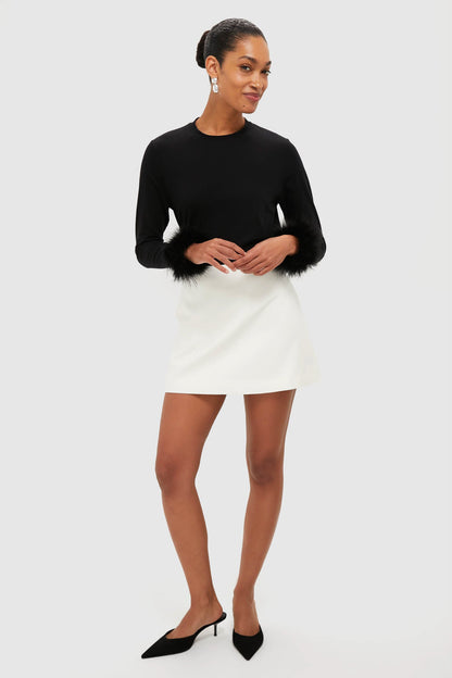 Black Long Sleeve T-Shirt with Detachable Feathers