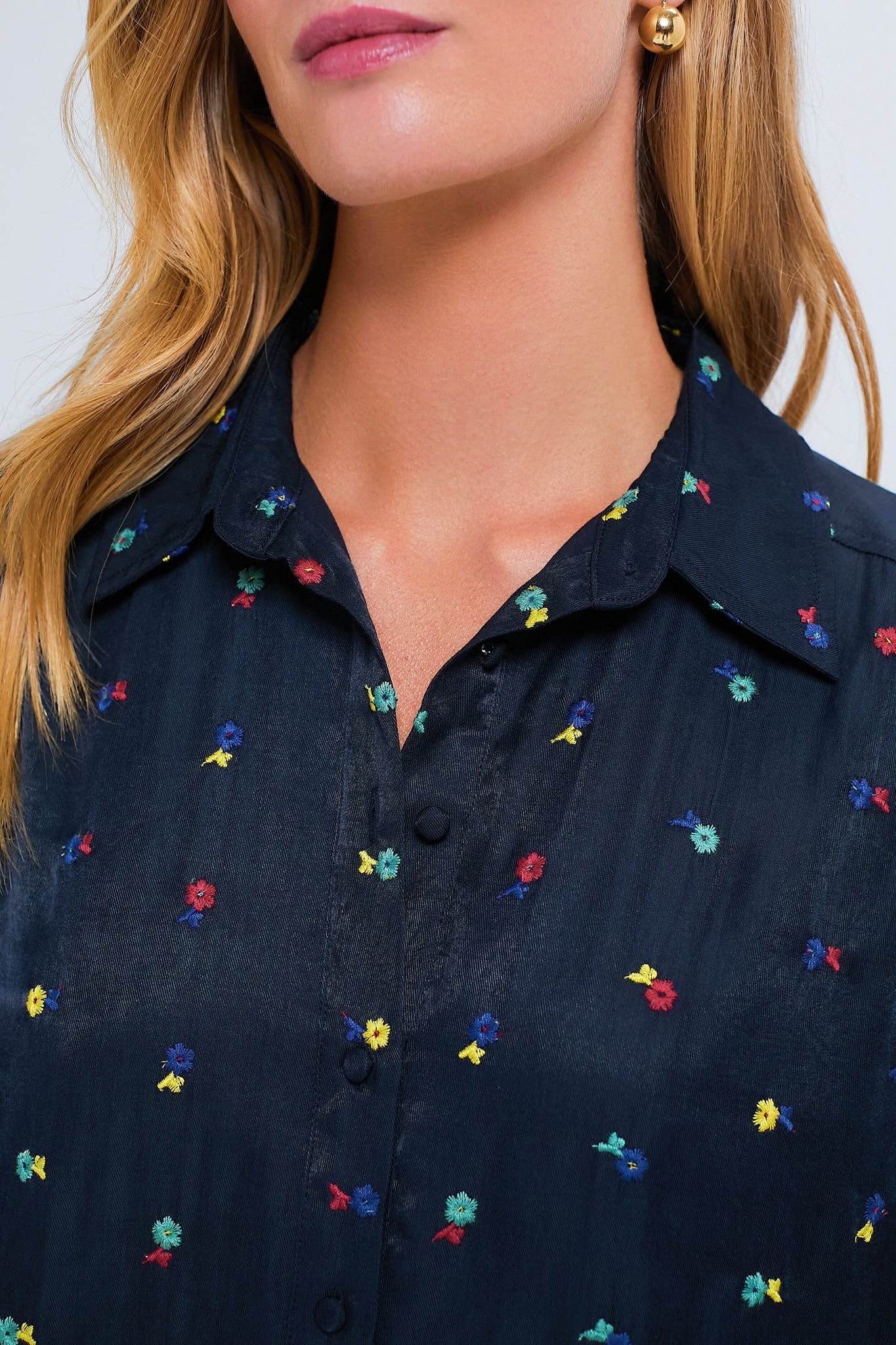Navy Embroidered Callahan Shirt Dress