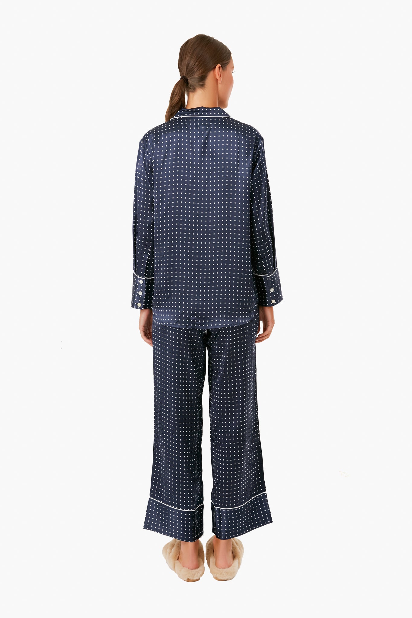 Navy Silk Polka Dot Classic Pajama Set