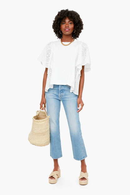 White Vienne Eyelet Flutter Sleeve Top