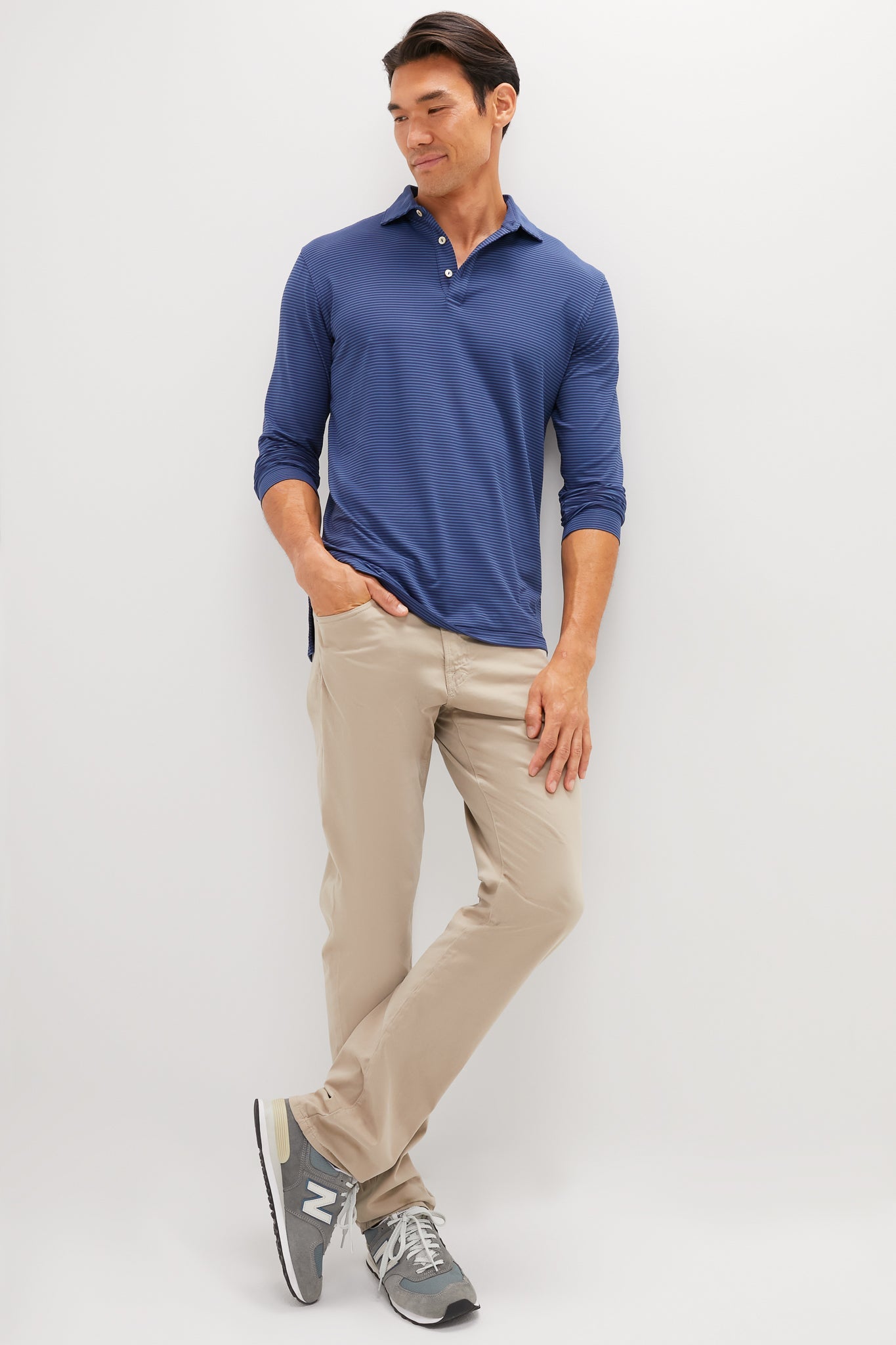 Navy Lyons Performance Jersey Long Sleeve Polo