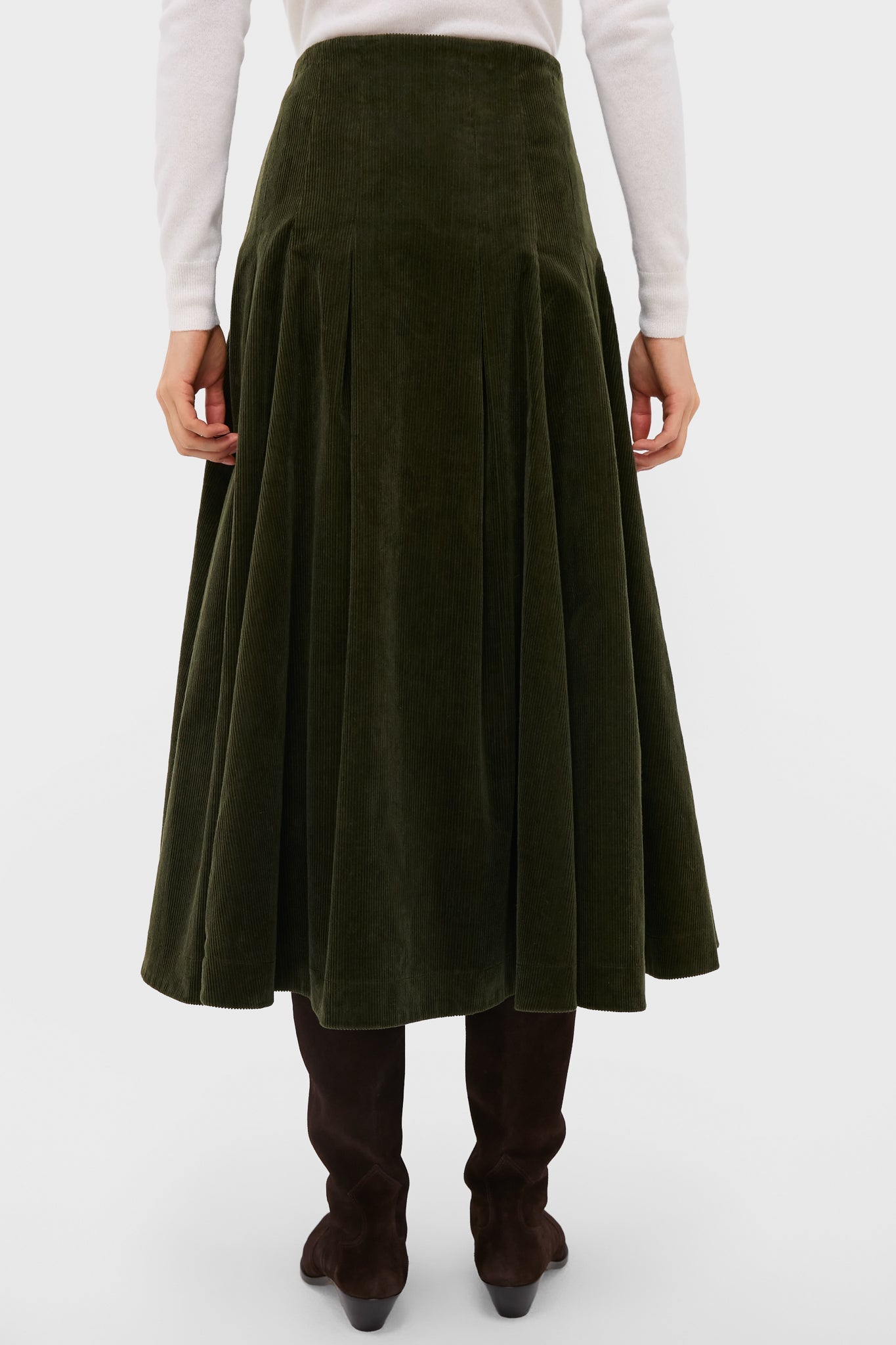 Olive Cord Woven Knee A-Line Skirt