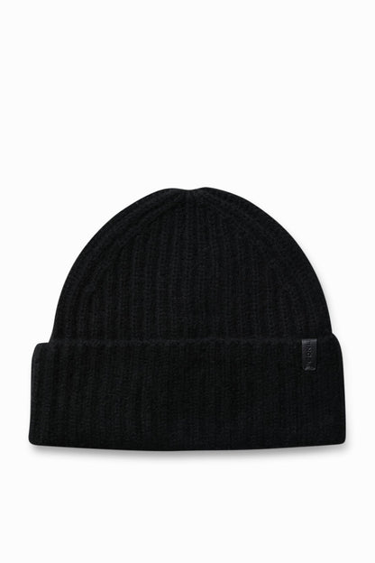 Black Boiled Cashmere Chunky Knit Hat