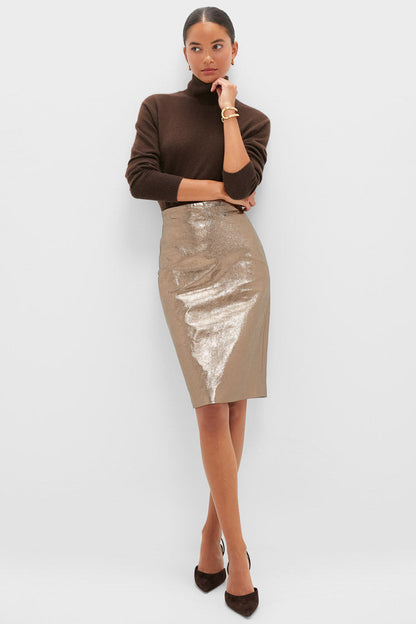 Oatmeal Susurros Leather Pencil Skirt