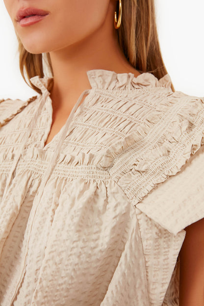 Cream Sevyn Solid Seersucker Short Sleeve Top