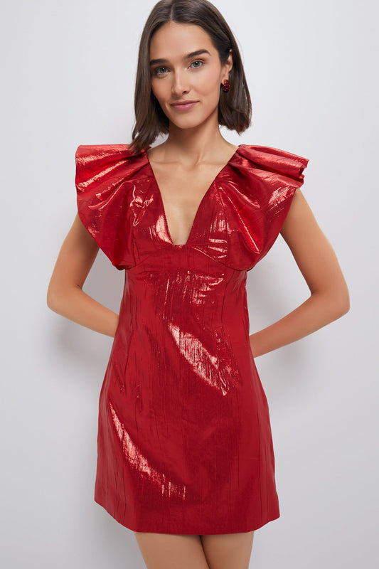 Red Metallic Plisse Tanya Mini Dress