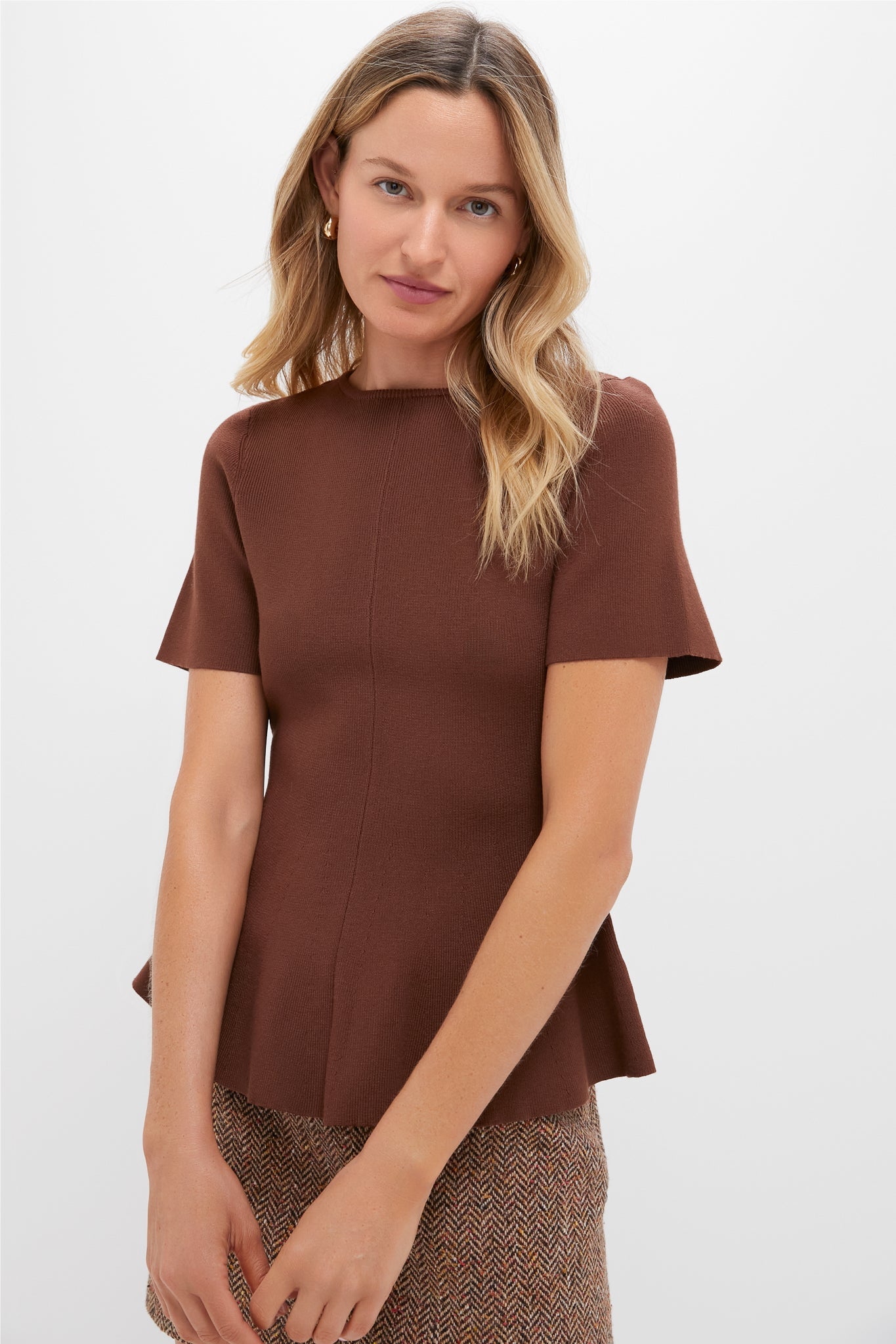 Chocolate Brown Knit Phoebe Peplum Top