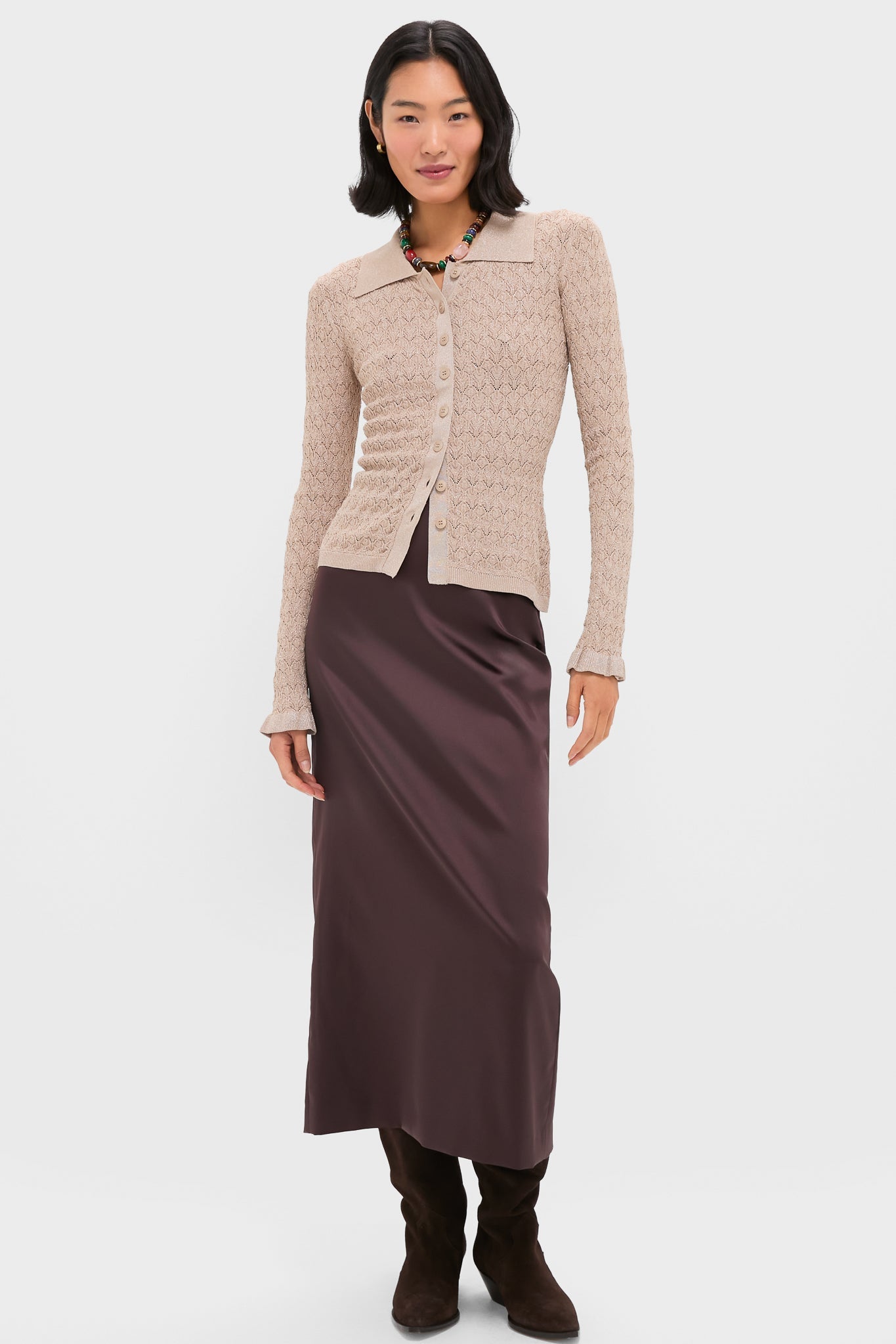 Champagne Ruby Knit Long Sleeve Polo