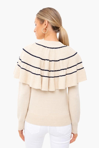 Natural and Navy Textural Stitch Capelet Sweater