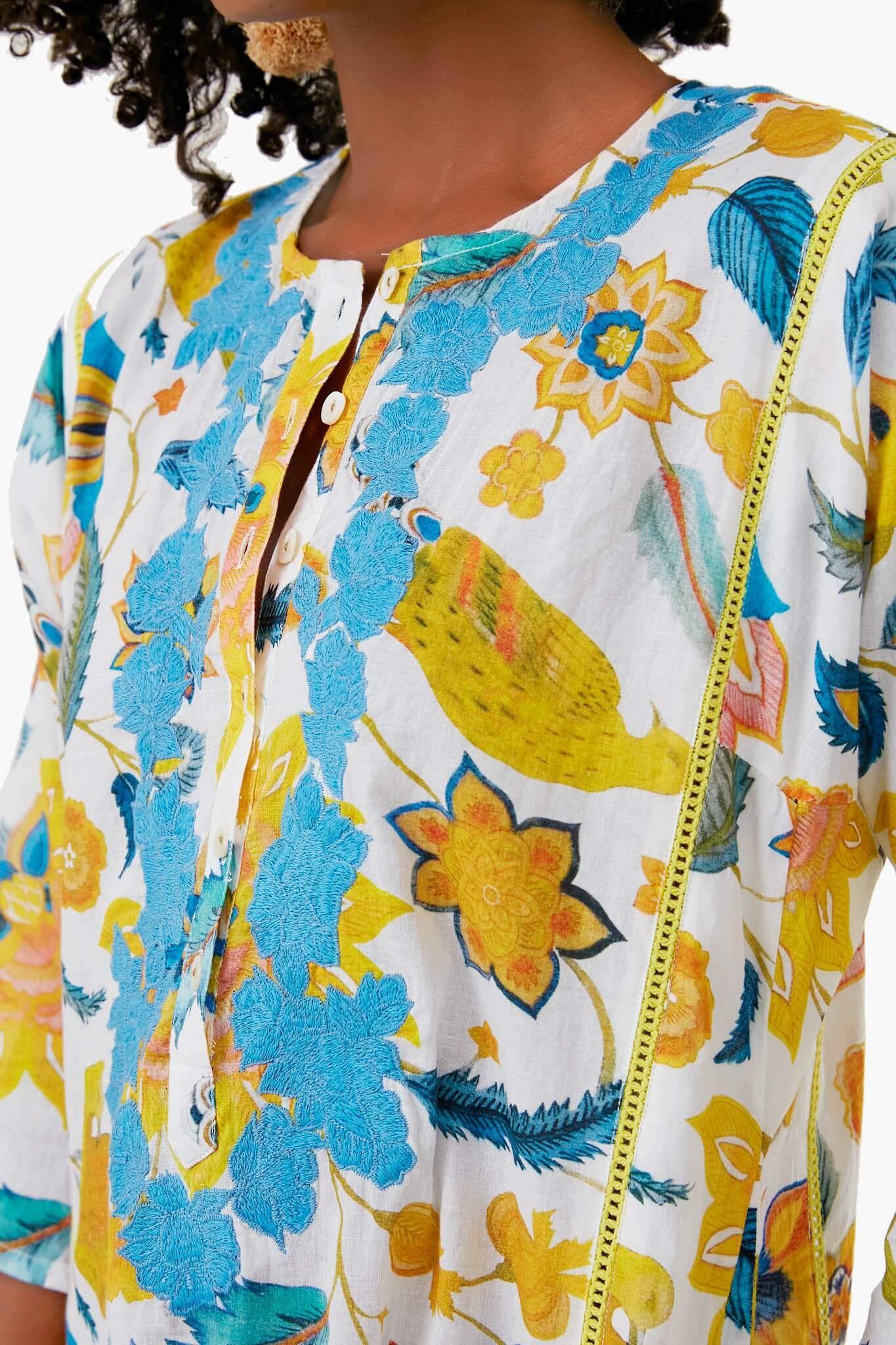 Finley Yellow Embroidered Long Kurta