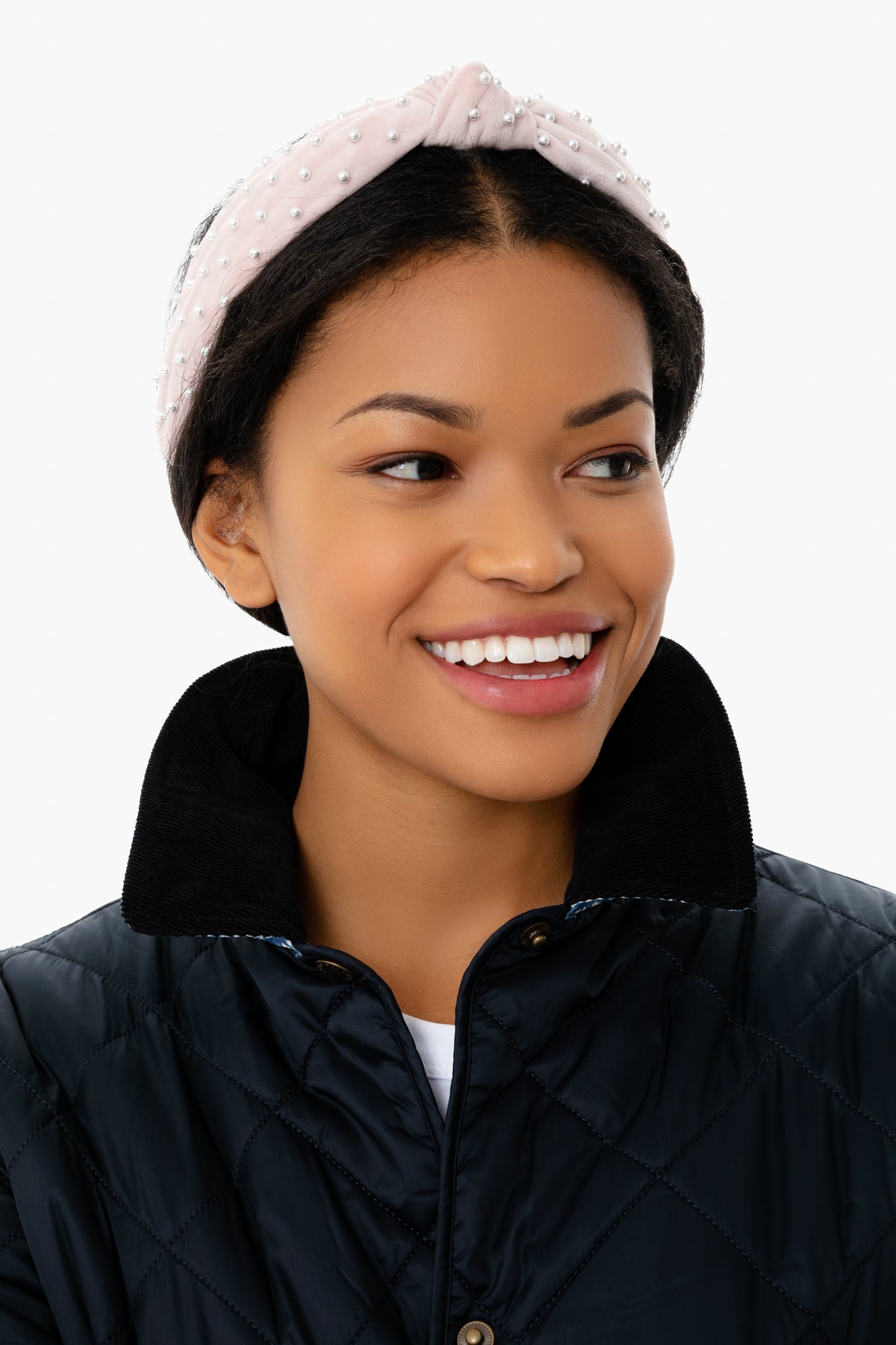 Blush Velvet Pearl Slim Knotted Headband