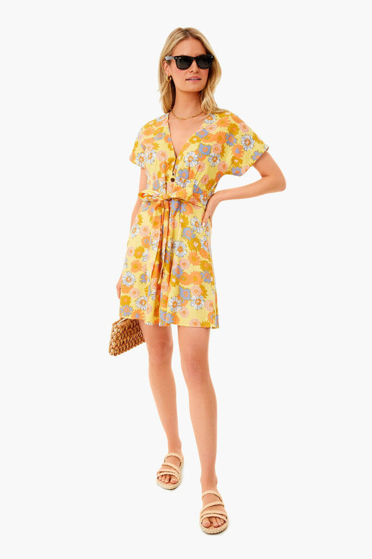 Yellow Vintage Floral Camila Mini Dress