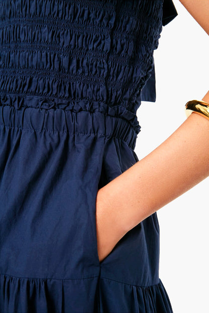 Navy Heidi Heart Quilted Flutter Sleeve Smocked Dress