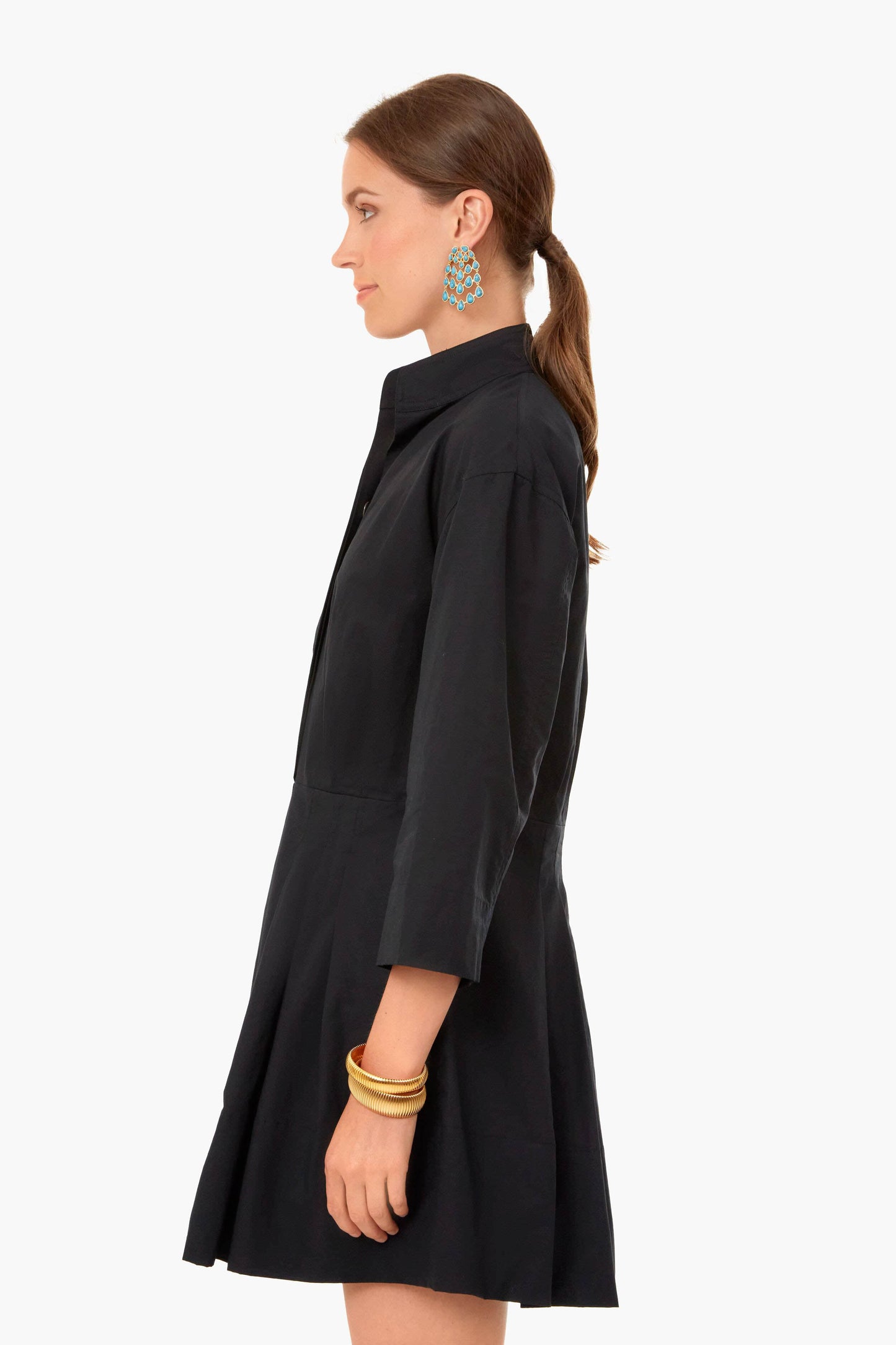 Black Fitted Band Collar Mini Dress