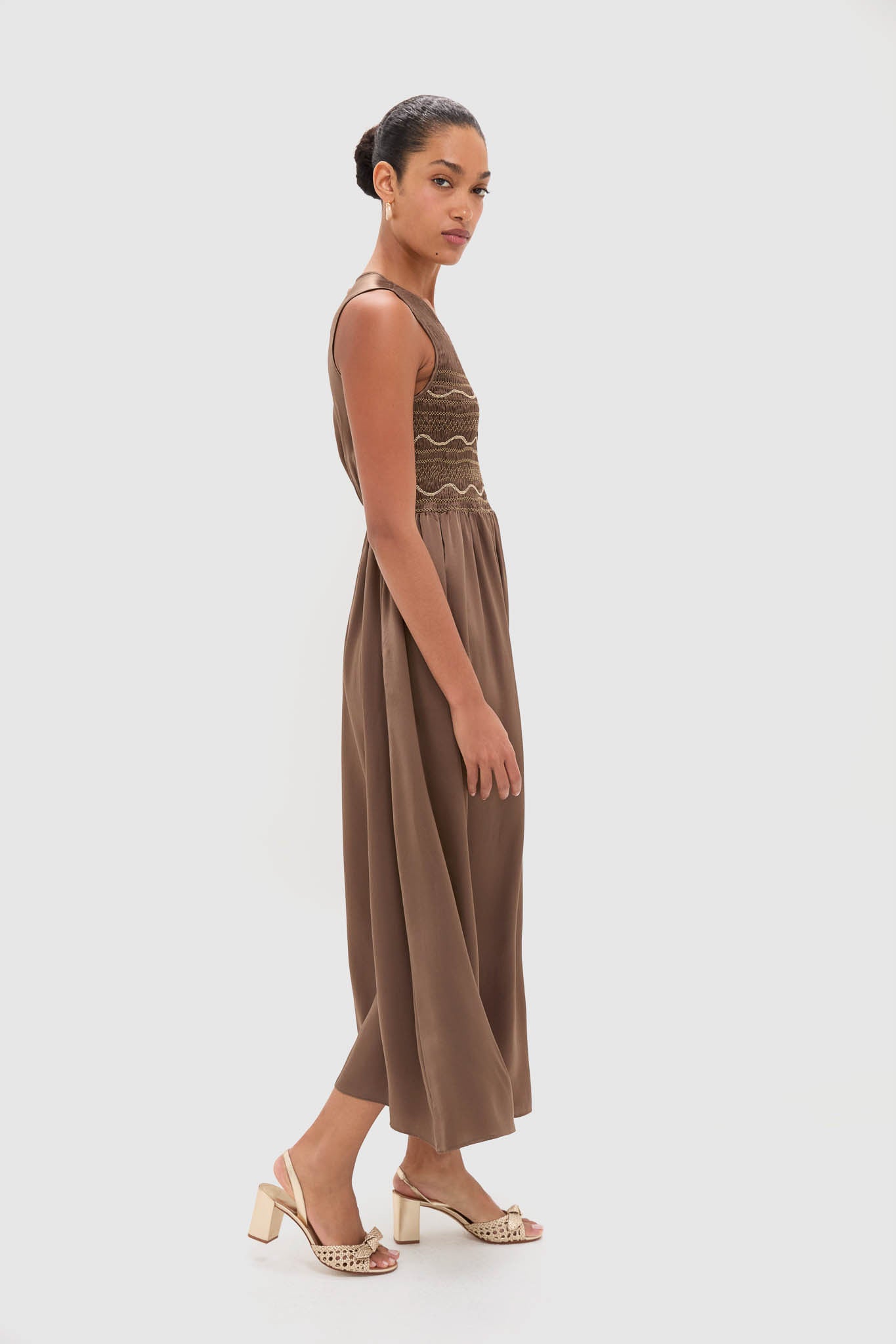 Regio Brown Silk Gioia Midi Dress