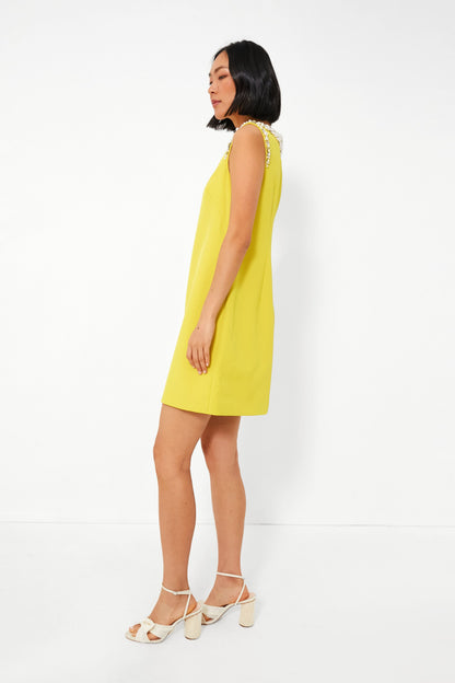 Chartreuse Jeweled Crepe Shift Dress