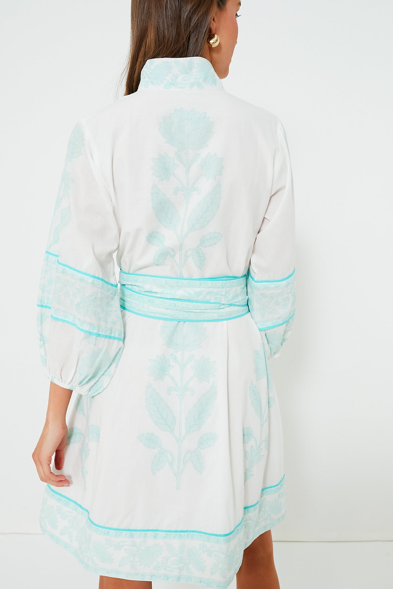 Exclusive Light Turquoise Flounce Shorty Dahlia Print Mini Dress