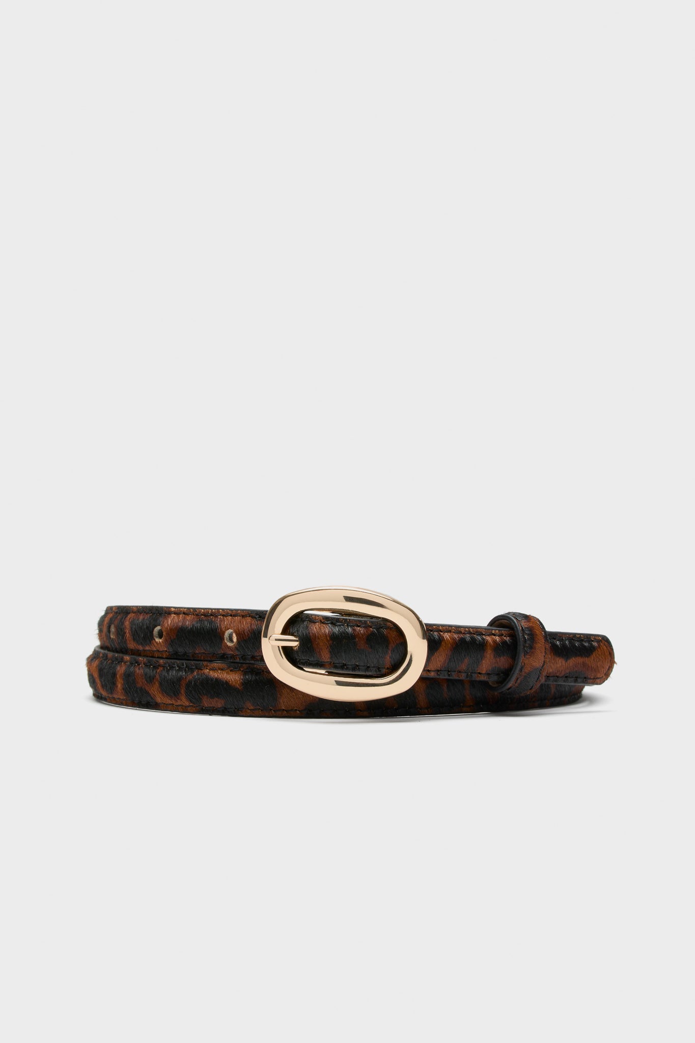 Leopard Haircalf Oval Buckle Skinny Belt
