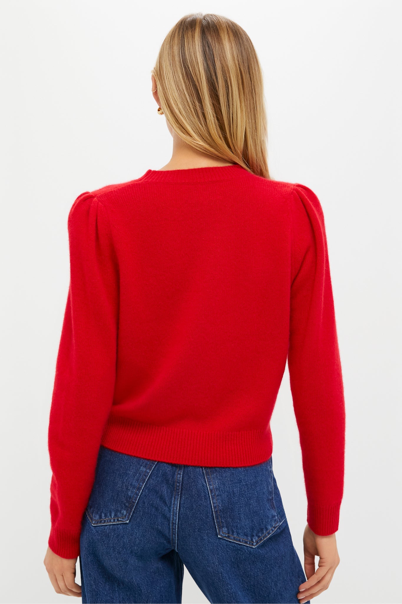 Martin Red Cashmere Puff Sleeve Macy Crewneck Sweater