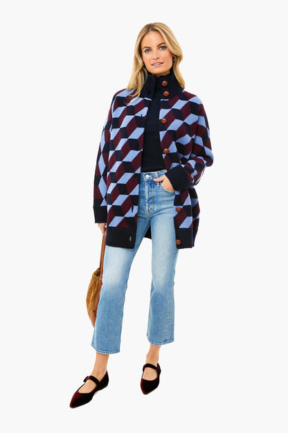 Tory Navy Chevron Sweater Coat