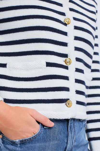 Navy & Cream Stripe Anna Structured Knit Cardigan