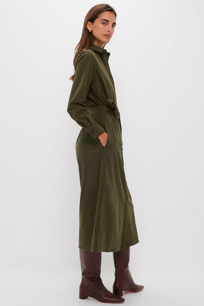 Olive Wide Wale Tara Shirt Dress