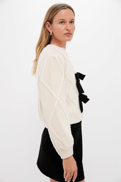 Cream & Black Velvet Bows Bess Cardigan