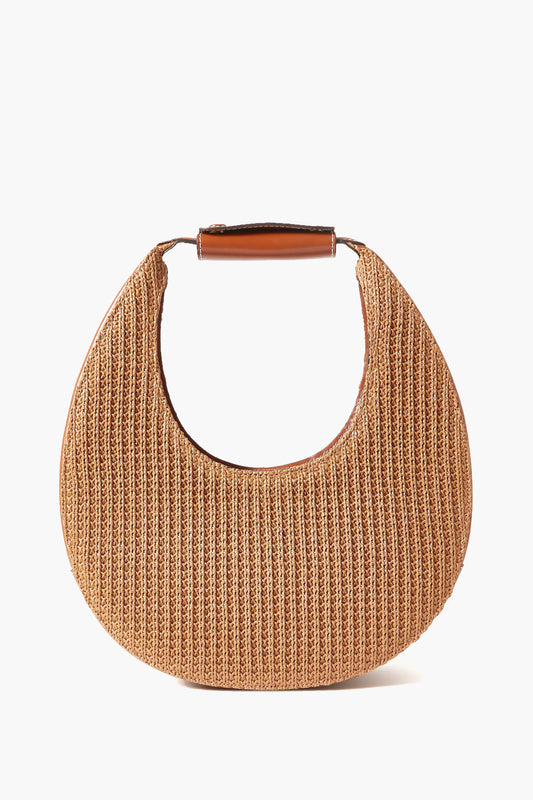 Tan Raffia Moon Tote Bag