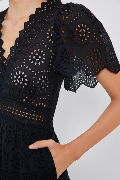Black Lainey Embroidery Short Sleeve Dress