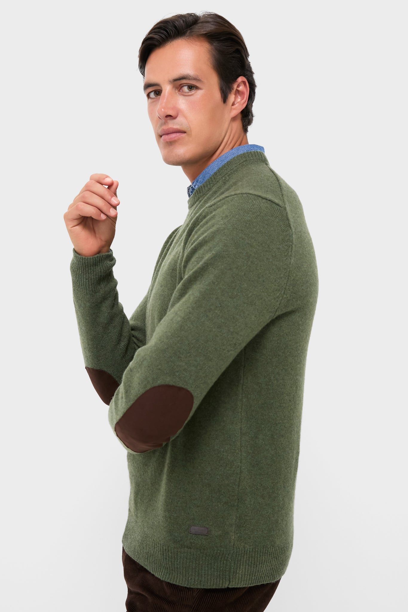 Olive Essential Patch Crew Neck Sweater