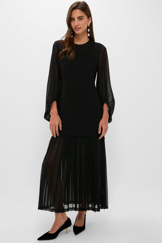 Black Chiffon Pleated Lorraine Dress