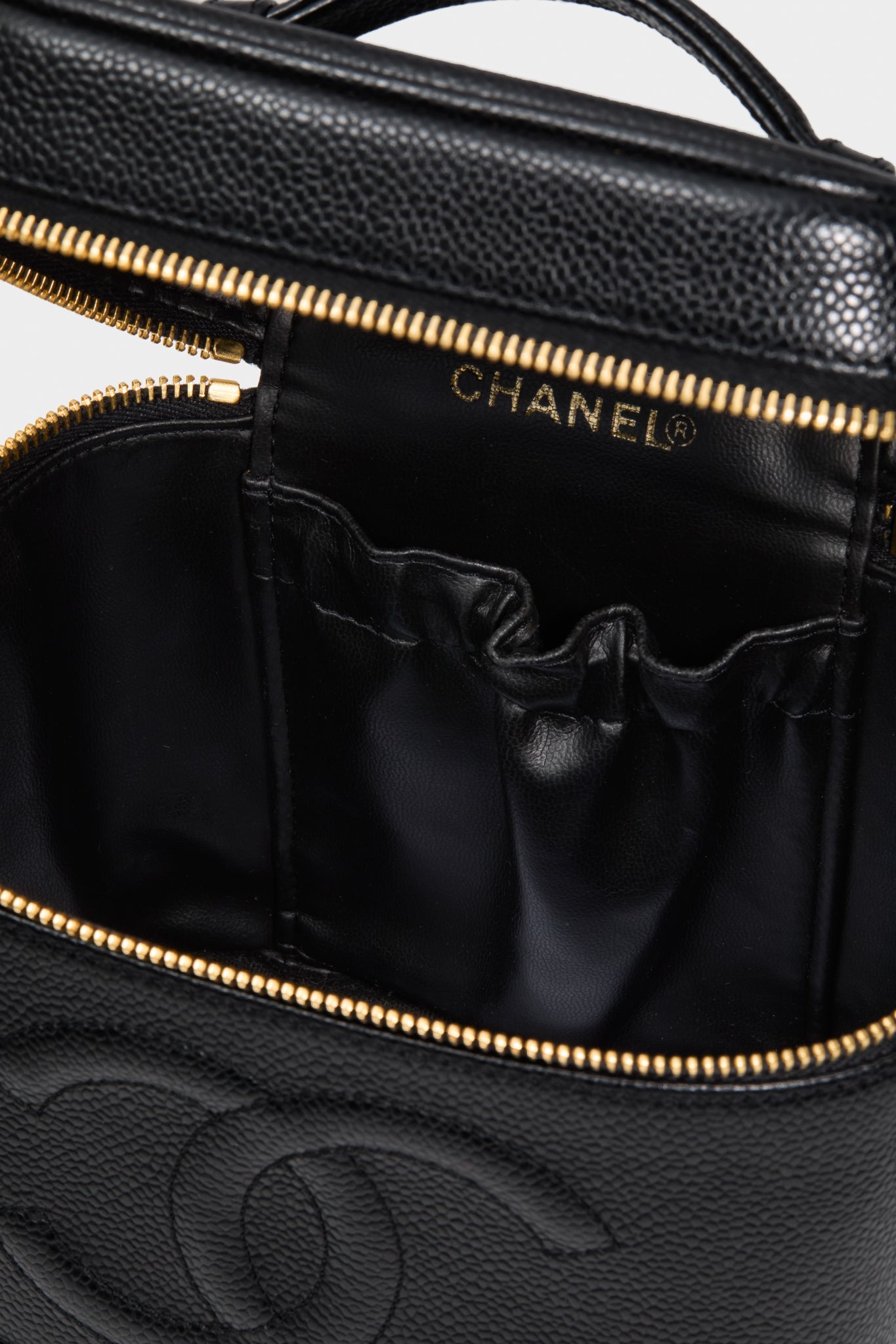CHANEL Black Coco Mark Hand Vanity Bag