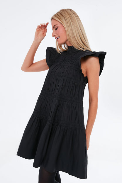 Black Steph Cotton Flutter Sleeve Tunic Dress