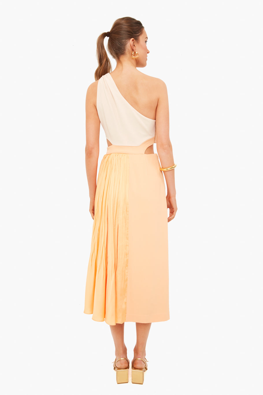 Almond Melon Angel One Shoulder Midi Dress