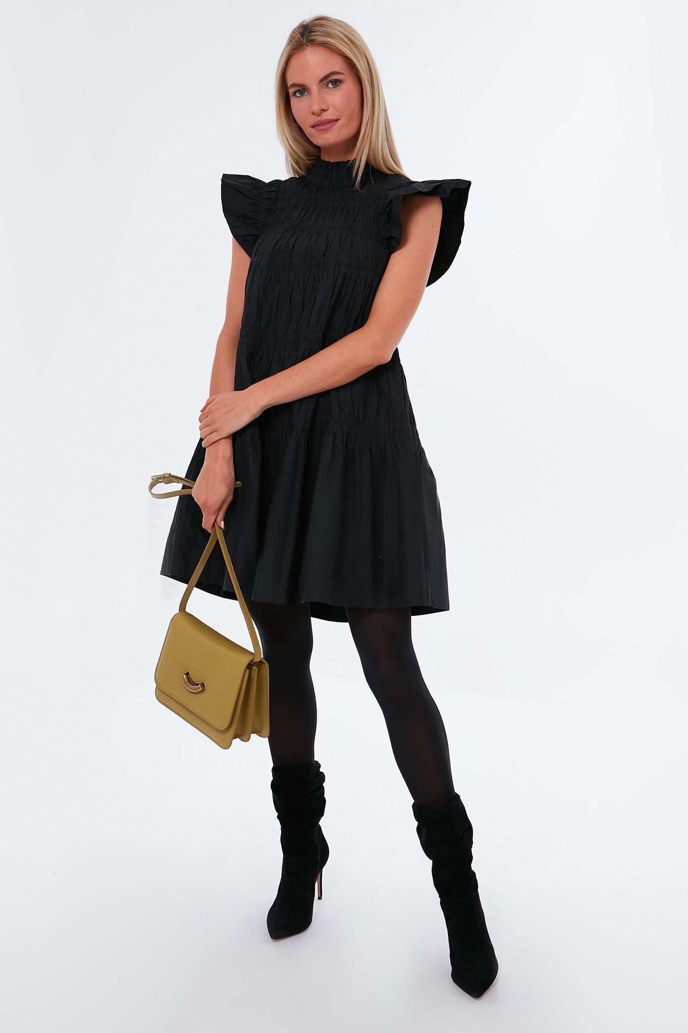 Black Steph Cotton Flutter Sleeve Tunic Dress